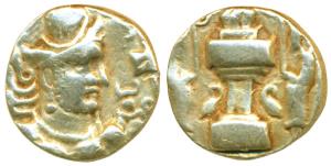 Indo-Sasanian, Sind, Vahram (Bahram) V (420-438 AD), Base Gold Dinar, 7.02g, obv. wearing 