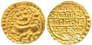 Kadambas of Goa, Sivachitta (c. 11th century AD), Gold Pagoda, 4.49g, Obverse: lion standi