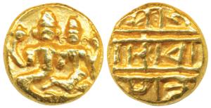 Vijayanagar Empire, Sadashiva Raya (1543-1570 AD), Gold Pagoda, 3.42g, obv. Lakshmi-Naraya