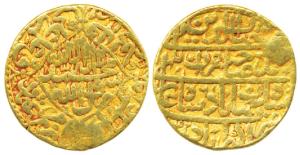 Shah Jahan, Gold Mohur, 10.8g, Akbarabad Mint, obv. Kalima within quatrefoil, rev. legend 