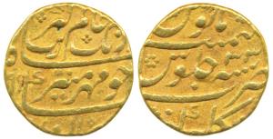 Aurangzeb, Gold Mohur, 10.9g, Gulbarga Mint, AH (10)99/33 (KM 315.19).Very Fine+.