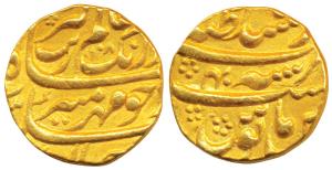Aurangzeb, Gold Mohur, 11g, Lahore Mint, AH 1108/40 (KM 315.31). Extremely Fine, Very Rare