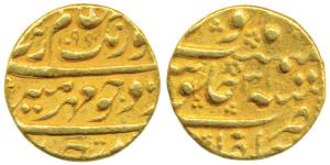 Aurangzeb, Gold Mohur, 10.9g, Zafarabad Mint, AH 1099/31 (KM 315.49). Very Fine+.