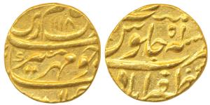 Aurangzeb, Gold Mohur, 11g, Zafarabad Mint, AH 1118/51 (KM 315.49). About Extremely Fine, 