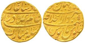 Shah AlamBahadur, Gold Mohur, 10.7g, Dar-ul-KhilafatShahjahanabad Mint, AH 1123 (placement