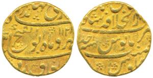 Jahandar Shah(AH 1124; 1712-1713 AD), Gold Mohur, 10.8g, Dar-ul-KhilafatShahjahanabad Mint