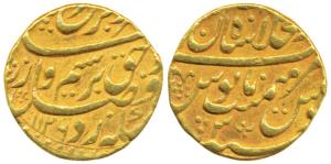 Farrukhsiyar, Gold Mohur, 10.8g, Dar ul-KhilafatShahjahanabad Mint, AH 1126/3 (KM 390.30).