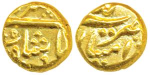 Muhammad Shah, Gold Pagoda, 3.34g, Imtiazgarh Mint, mint name in two lines on rev., name o