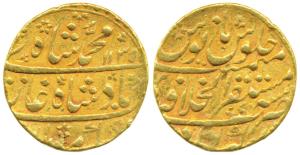 Muhammad Shah, Gold Mohur, 10.9g, Mustaqir al-Khilafat Akbarabad Mint, AH 1135, complete n