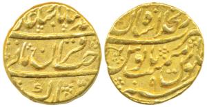 Muhammad Shah, Gold Mohur, 10.8g, Dar-ul-KhilafatShahjahanabad Mint, RY 9, Sahib-i-Qiran t