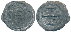 Diu, Pedro IV (1798-1834 AD), Zinc 5 Bazarucos, 5.86g, obv.crowned arms, rev. date within 