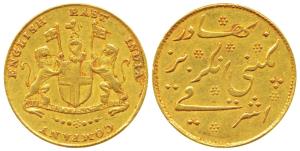 Gold Mohur (Ashrafi), 11.64g, 1819, obv. coat of arms of the East India Company, rev. Pers