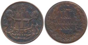 Copper ¼ Anna, 1857, double leaf variety on rev. Very Fine, Rare.