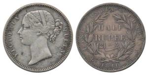 Victoria Queen, Silver ½ Rupee, 1840, divided legend, Calcutta / Bombay Mint, WW incuse, 2