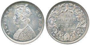 Victoria Queen, Silver ½ Rupee, 1862, Calcutta Mint, C / II, obv. as Wyon’s Design, (Prid 