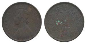 Victoria Empress, Copper ½ Anna, 1877. Very Fine.