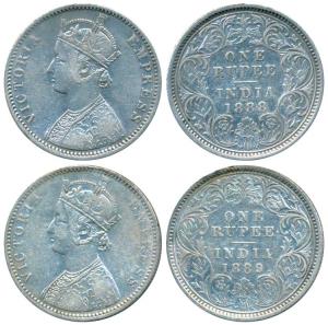Victoria Empress, Silver Rupee (2), 1888 & 1889 both Calcutta Mint, C3 / I / C incuse; (Pr