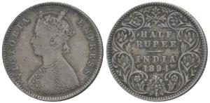 Victoria Empress, Silver ½ Rupee, 1894, Bombay Mint, A / I / B incuse, (Prid 304). Very Fi