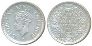 George VI, Half Silver ¼ Rupee, 1945, Lahore Mint, D / Ia / L raised, Large and Open 5 in 