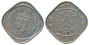 George VI, Cupro-Nickel ½ Anna, 1947, Bombay Mint, Dots within dashes on either side of da