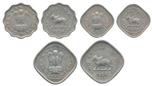 Cupro-Nickel 2 Annas, 1 Anna and ½ Anna, 1954, Bombay Mint. Extremely Fine, Scarce as a se