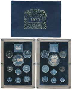 1973 Proof Set, Grow More Food, set of 10, 1 Paisa to Rupees 10. In immaculate condition, 