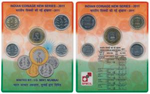 2011 Uncirculated Set, Indian Coinage new Series, set of 5, 50 Paise to 10 rupees. In imma