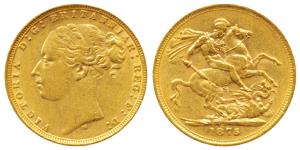 Australia, Victoria, Gold Sovereign, 8g, 1875, young head, ‘M’ mint mark for Melbourne Min