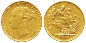 Australia, Victoria, Gold Sovereign, 8g, 1878, young head, ‘M’ mint mark for Melbourne Min