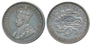 Cyprus, George V, Silver 45 Piastres, 28.27g, 50th Anniversary of British Rule, rev. two s