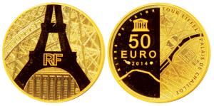 France, Gold 50 Euros, 8.45g, 2014, Palais Chaillot, Paris.Proof, in plastic case of issue