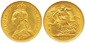 Great Britain, Victoria, Gold 2 Pounds, 15.9g, Jubilee head, St. George slaying a dragon o