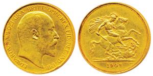 Great Britain, Edward VII, Gold 5 Pounds, 40g, St. George slaying a dragon on rev., 1902 (