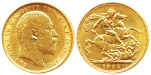 Great Britain, Edward VII, Gold Sovereign, 1905 (KM 805).Very Fine.