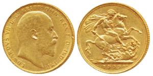 Great Britain, Edward VII, Gold Sovereign, 1909 (KM 805).About Extremely Fine.