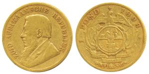 South Africa, Gold Kruger Pond, 8g, 1898, Single shaft type (KM 10.2). About Very Fine, Ra