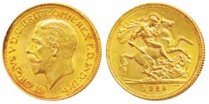 South Africa, George V, Gold Sovereign, 8g, 1929, ‘SA’ mint mark for South Africa, St. Geo