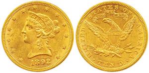 United States of America, Gold $10, 16.67g, 1892, Liberty head on obv., Motto ’In God we t