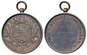 Western India Football Association, Copper Medal, 25.11g, rev. Civil and Services Tourname