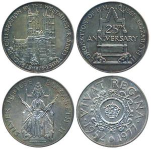 Great Britain, Elizabeth II, Large Silver Medallion (2), each 88g, Silver Jubilee of the C