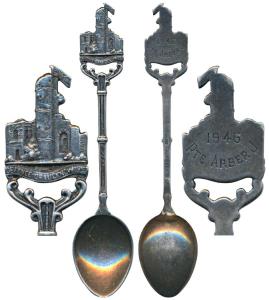 A silver souvenir spoon, Lucknow Residency flying the British Flag at top, with inscriptio