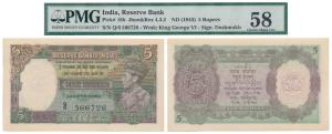 George VI, Rupees 5, 1st issue, 1944, signed C. D. Deshmukh, prefix Q, in order of consecu