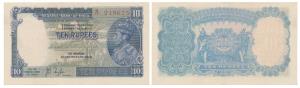 George VI, Rupees 10, 1st issue, 1938, signed J. B. Taylor, Prefix G (J&R 4.5.1). Crisp, A