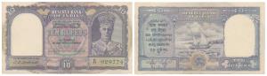 George VI, Rupees 10, 2nd issue, 1944, signed C. D. Deshmukh, prefix D (J&R 4.6.1). About 