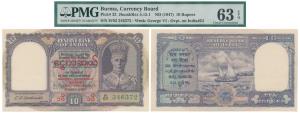 Burma, George VI, Rupees 10, 1947, signed C. D. Deshmukh, Burma Currency Board, Legal Tend