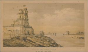 Lithograph, ”View of River Goomtee Lucknow” By Vincent Brooks, AD1861, 22.4 x 13.4 cm.
