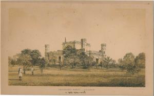 Lithograph, ”Khoorshed Manzil Lucknow” By Vincent Brooks, AD1861, 22.8 x 14.2 cm.