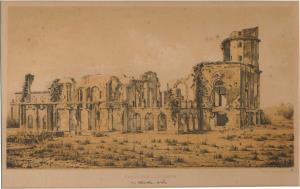 Lithograph, ”Residency Lucknow" By Vincent Brooks, AD1861, 21.6 x 13.6 cm.