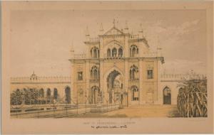 Lithograph, ”Gate of Hoseenabad Lucknow" By Vincent Brooks, AD1861, 22.4 x 14.2 cm.