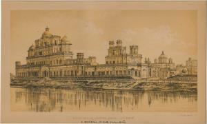 Lithograph, ”River face of Chattar Manzil Lucknow" By Vincent Brooks, AD1861, 23.5 x 13.8 